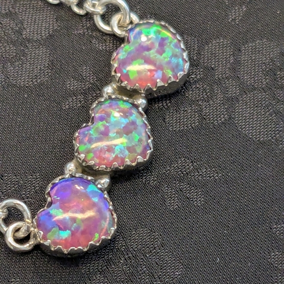 π Opal Heart Sterling Silver Necklace Man-made Opal 925 Silver - Picture 4 of 10